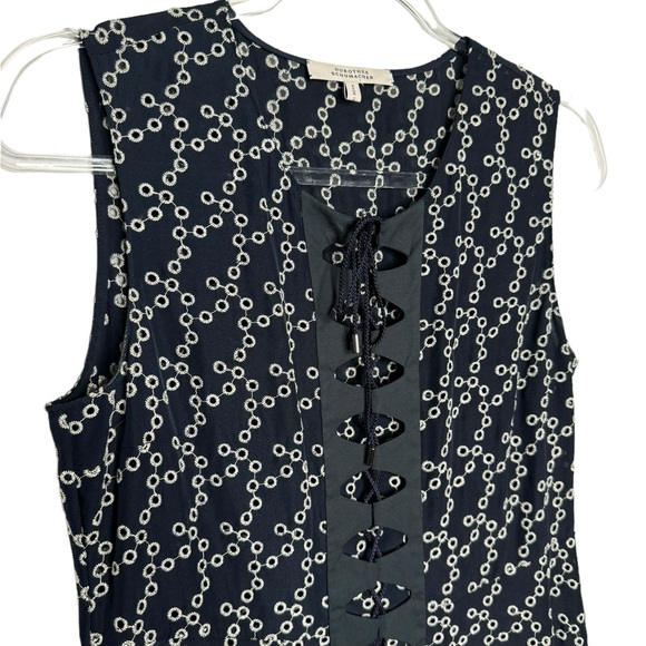 Dorothee Schumacher | Navy Eyelet Corset Lace Up Front Grosgrain Trim Dress 4/L - Picture 6 of 11